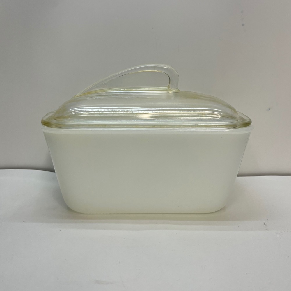Vintage Glasbake Milk Glass Loaf Pan with Lid J-805-14 1.5 QT White Rectangular